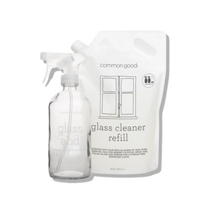 Glass Cleaner Refill Pouch and Glass Bottle Set