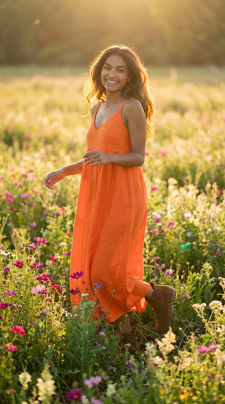 Hamptons Linen Dress - Papaya