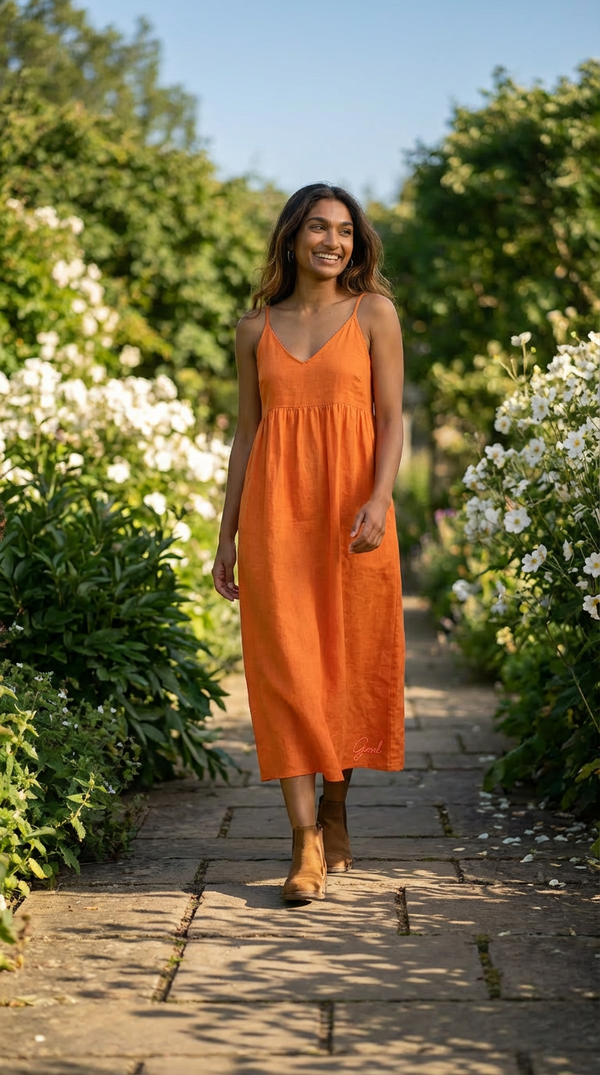 Hamptons Linen Dress - Papaya