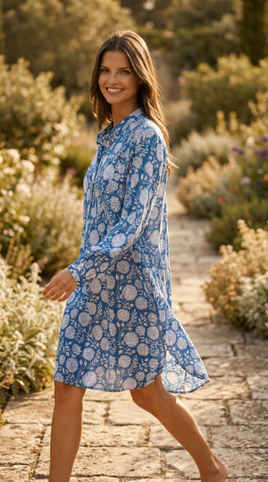 Good Boyfriend ShirtDress - Hydrangea Beauty Cobalt