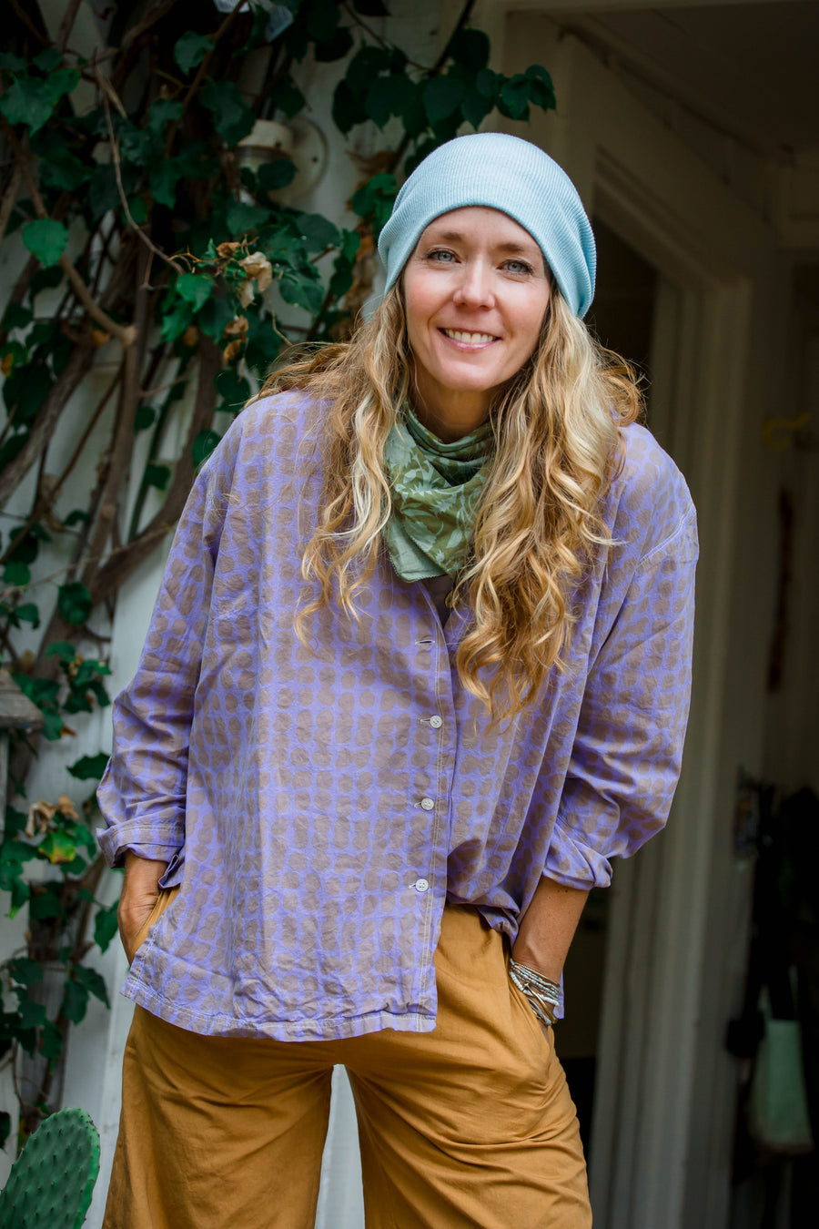 Relaxed Boyfriend Shirt Messy Dot - Lavender Overdye