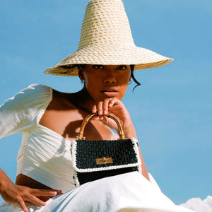 AIRMAIL Mini Crochet Handbag In Black & White