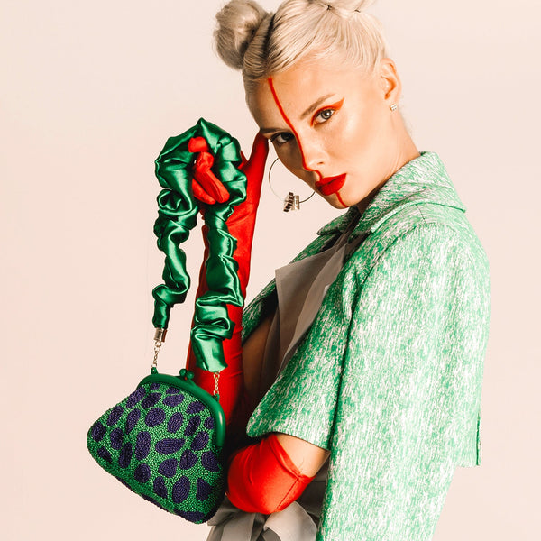ARNOLDI JADE Hand-beaded Clutch Bag In Lush Green & Blue