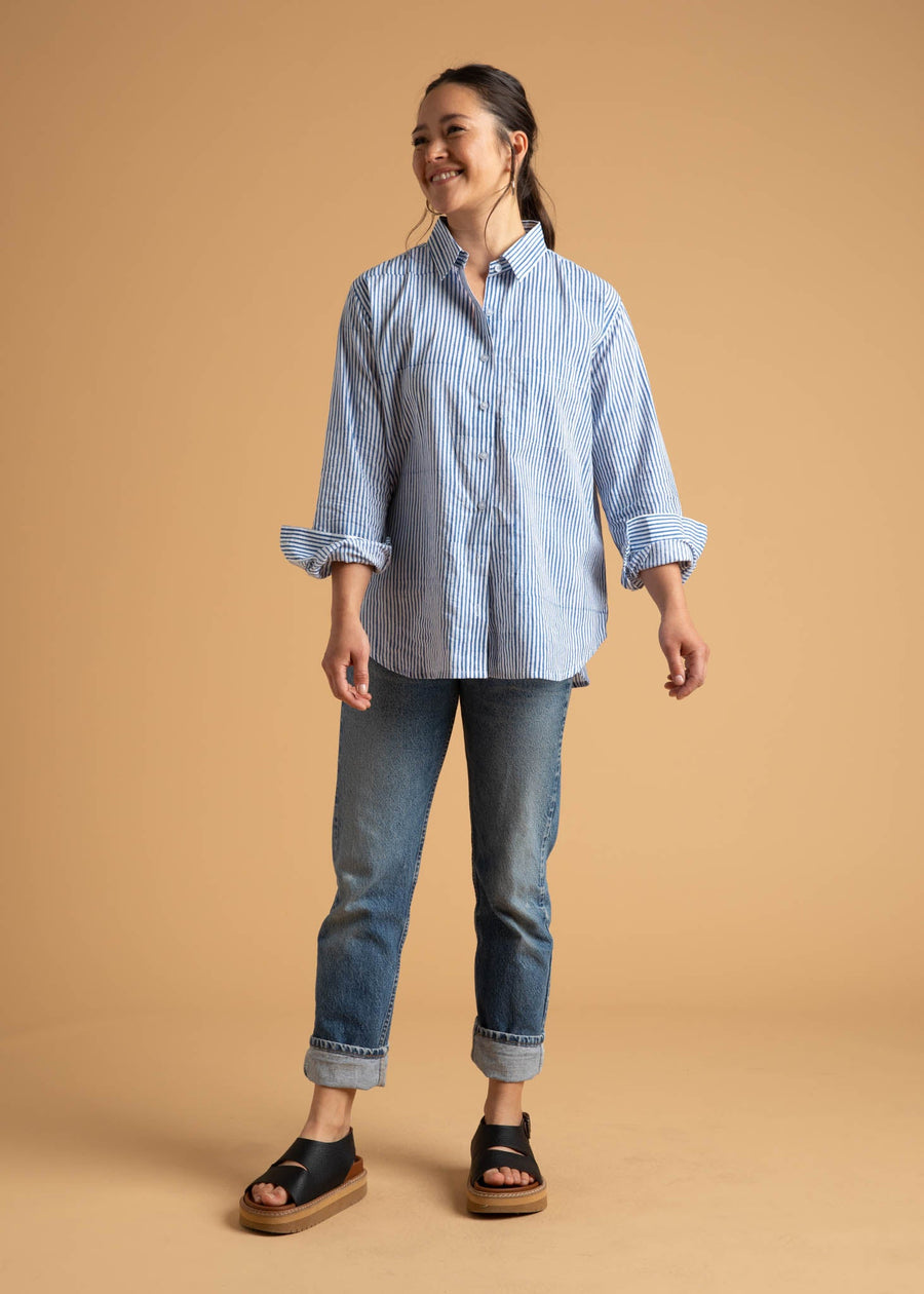 Good Boyfriend Shirt - Menswear Stripe Coastal Blue