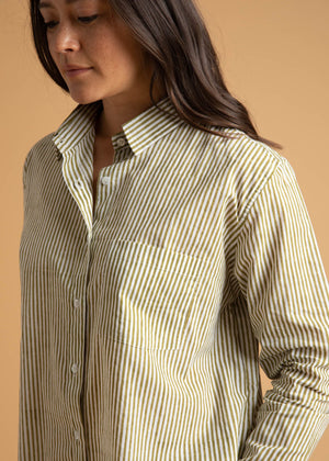 Good Boyfriend Shirt - Menswear Stripe Olive Oil