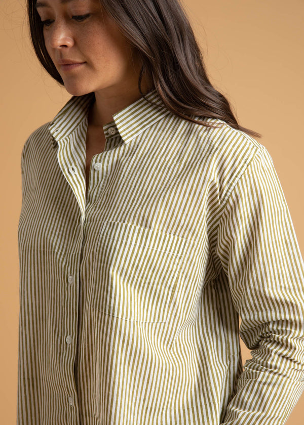 Good Boyfriend Shirt - Menswear Stripe Olive Oil