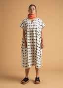 Meadow Dress - Ikat Squares Natural Black