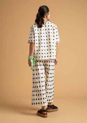 Mare Boxy Cropped Shirt Ikat Squares - Natural Black