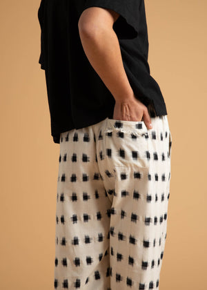 Shore Pant - Ikat Squares Natural Black