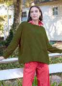 Nantucket Boxy Recycled Cashmere Sweater - Olive Oil