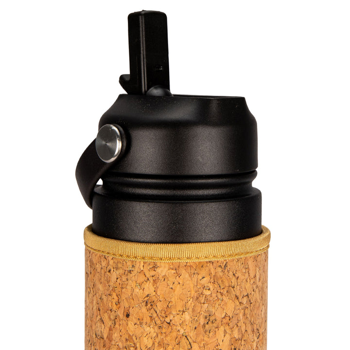 Black Cork Sleeve Bottle with Flip Straw Lid | 25oz