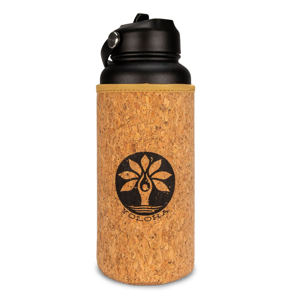 Black Cork Sleeve Bottle with Flip Straw Lid | 32oz