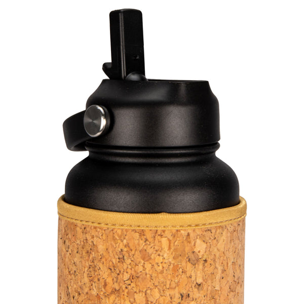 Black Cork Sleeve Bottle with Flip Straw Lid | 32oz