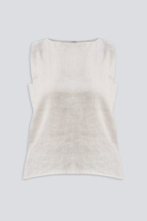 Boat Neck Top in Checkered Linen
