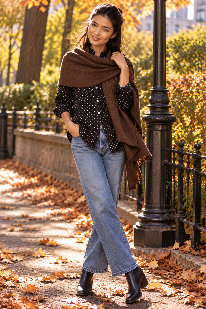 Bedford Recycled Cashmere Wrap Scarf - Cocoa