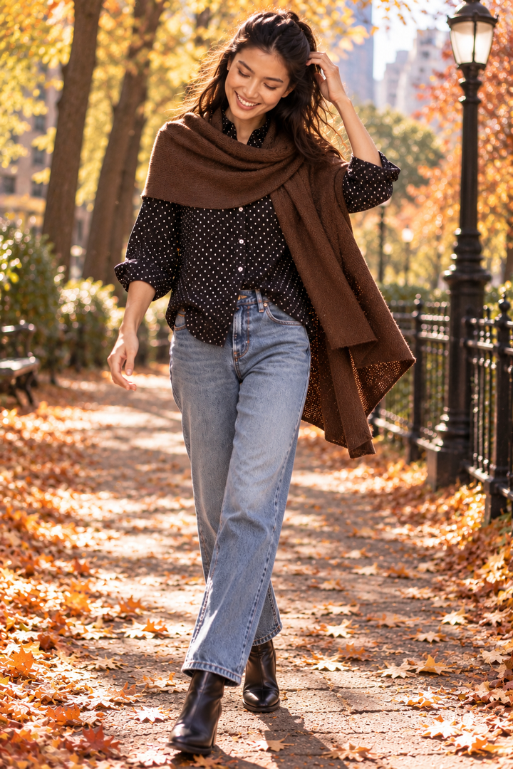 Bedford Recycled Cashmere Wrap Scarf - Cocoa