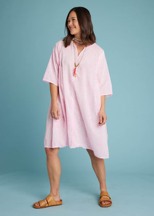 Sunshine Coast Caftan - Floral Toile Neon Pink