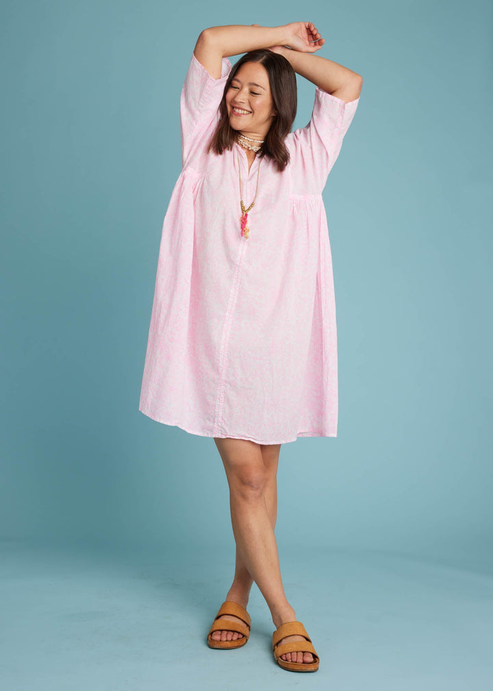Sunshine Coast Caftan - Floral Toile Neon Pink