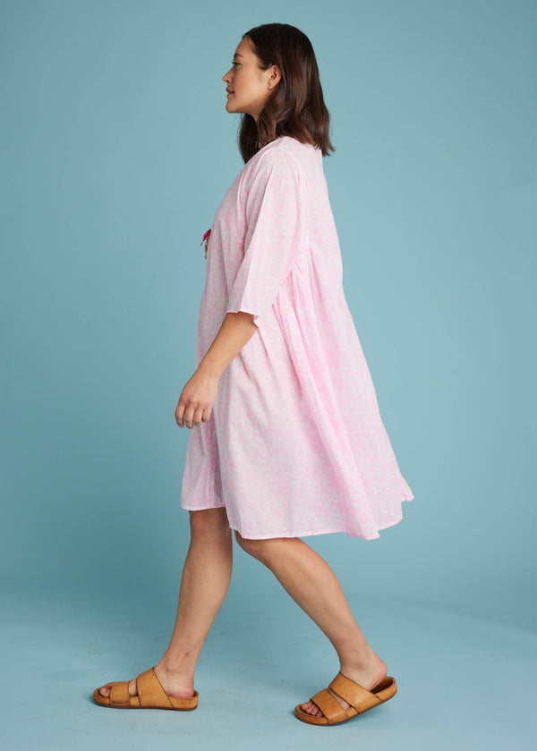 Sunshine Coast Caftan - Floral Toile Neon Pink