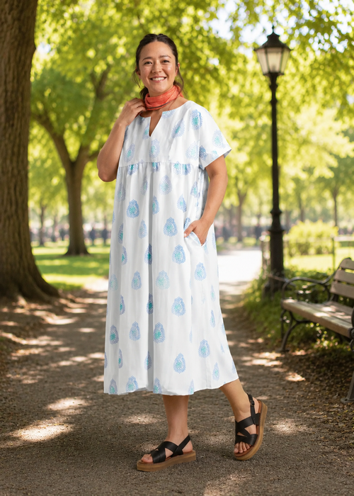 Meadow Dress - Totem Paisley in Cerulean & Seaglass