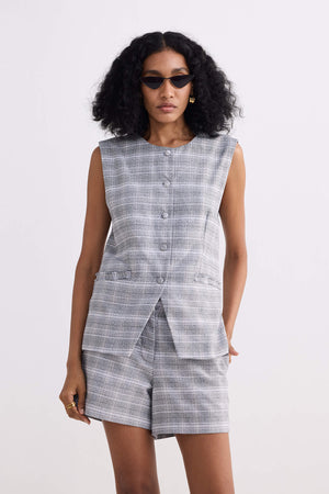 Cotton Tweed Vest Jacket in Grey