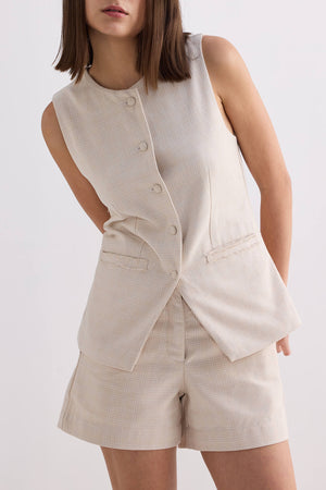 Cotton Tweed Vest Jacket in Cream