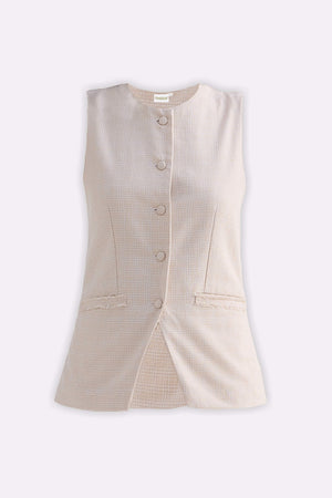 Cotton Tweed Vest Jacket in Cream