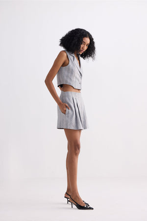 Cropped Cotton Tweed Vest Set in Grey