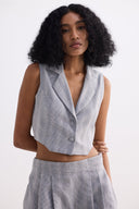 Cropped Cotton Tweed Vest Set in Grey