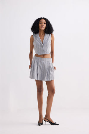 Cropped Cotton Tweed Vest Set in Grey