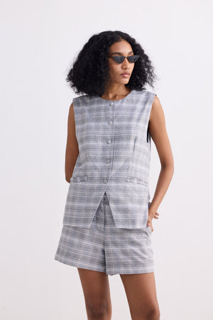 Cotton Tweed Vest Jacket in Grey