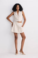 Cropped Cotton Tweed Vest in Cream