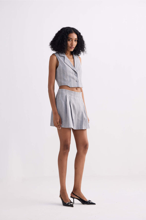 Cropped Cotton Tweed Vest in Grey