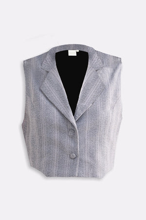 Cropped Cotton Tweed Vest in Grey