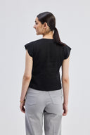 Deep V-neck short top in Black