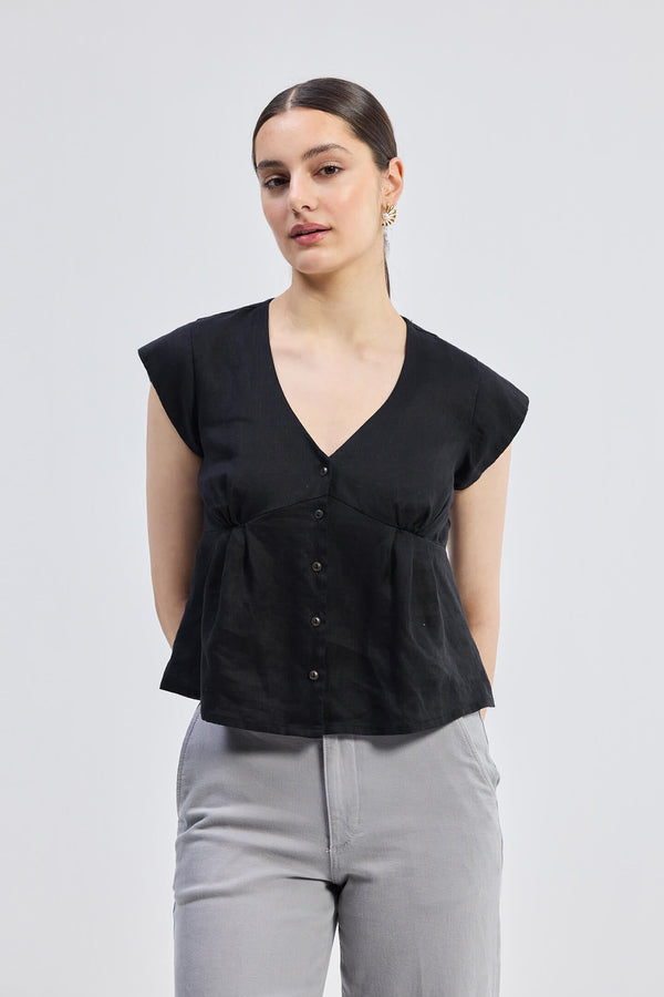 Deep V-neck short top in Black