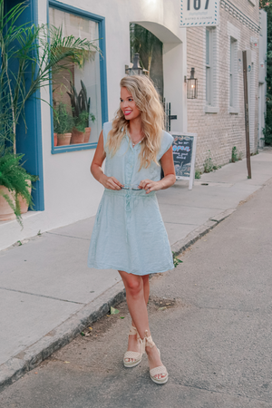 Drawstring Shirt Dress in Stripes