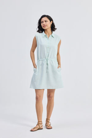 Drawstring Shirt Dress in Stripes