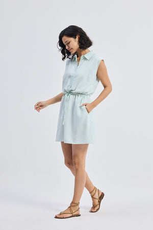Drawstring Shirt Dress in Stripes