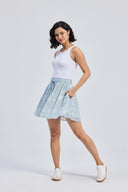 Drawstring Short Skirt in Blue Florals