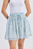 Drawstring Short Skirt in Blue Florals
