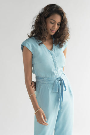 Evening Chai Jumpsuit in Blue Denim