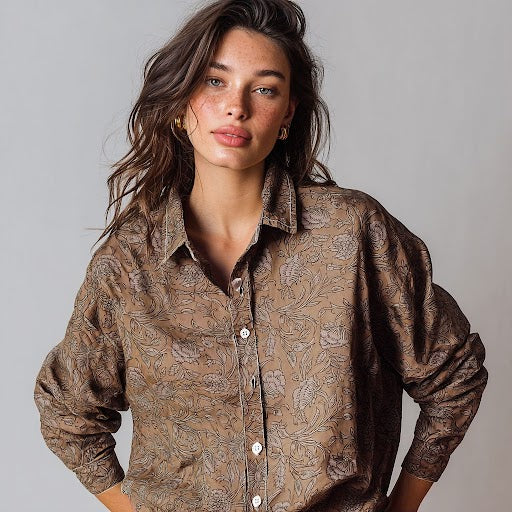 Good Boyfriend Shirt - Floral Escape Milk Chocolate Overdye