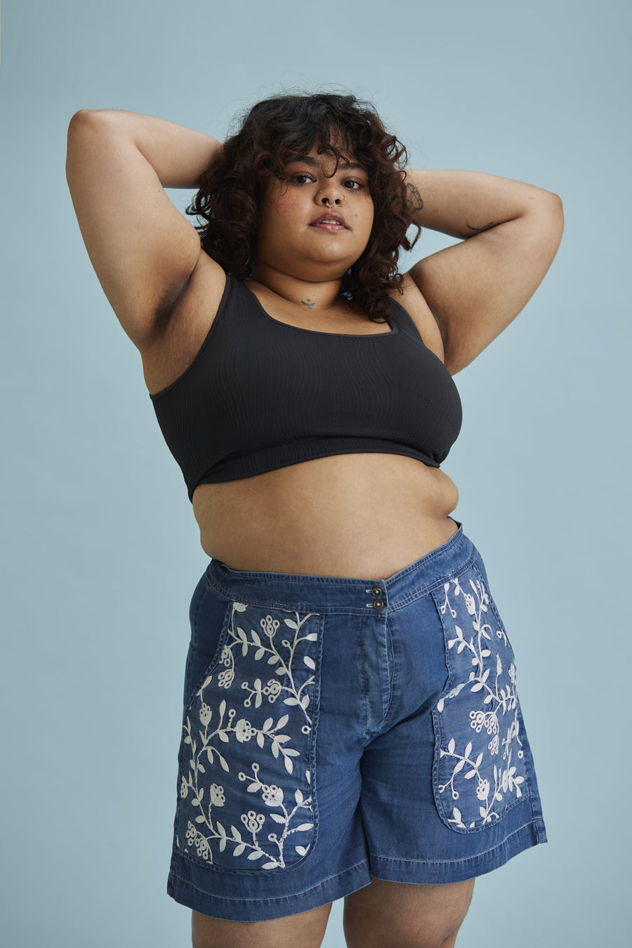 Flowery Days Shorts in Blue Denim