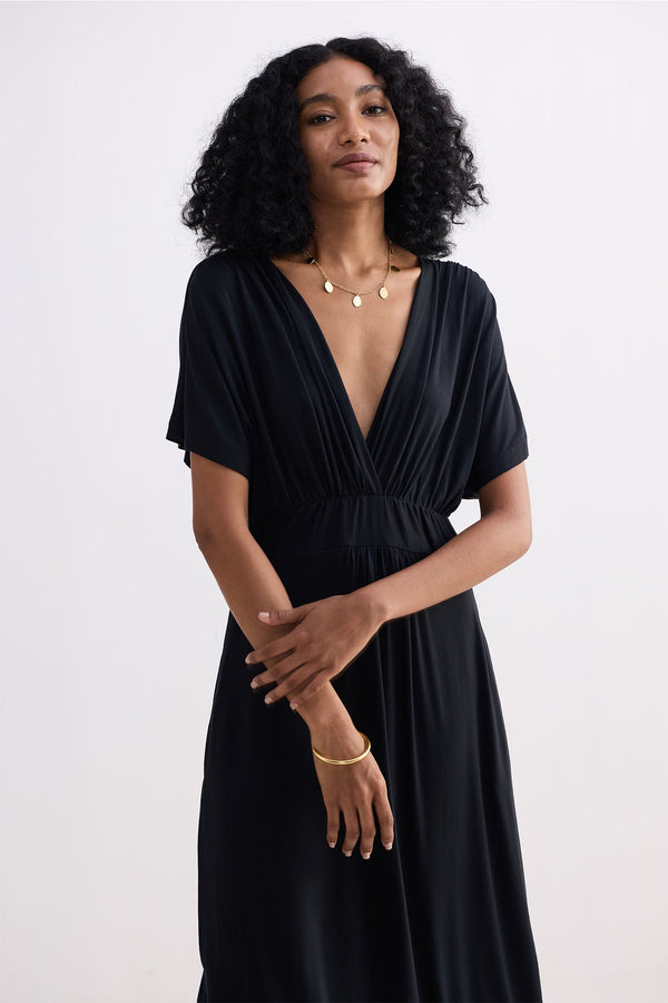 Flowy A-Line Maxi Dress with Side Slits in Black