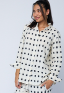 Good Boyfriend Shirt with Mandarin Collar - Ikat Squares Natural Black
