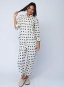 Good Boyfriend Shirt with Mandarin Collar - Ikat Squares Natural Black