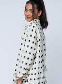 Good Boyfriend Shirt with Mandarin Collar - Ikat Squares Natural Black