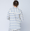 Good Boyfriend Shirt with Mandarin Collar - Ikat Squares Natural Cobalt
