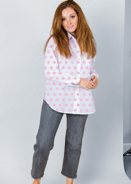 Good Boyfriend Shirt - True Dot White & Tickled Pink